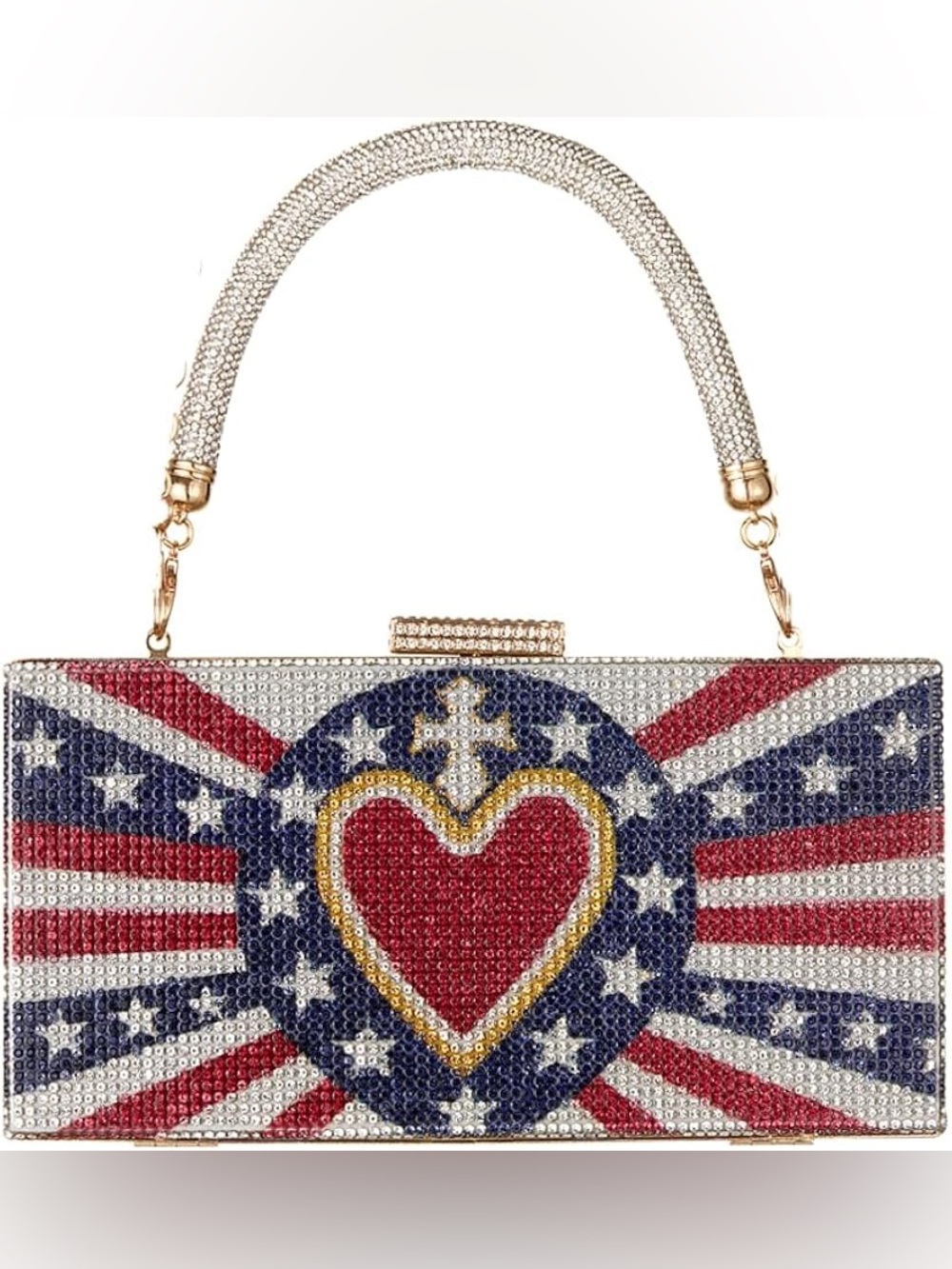 NWT Beautiful Sparkling Bling Swarovski Crystal American Flag Clutch Pur…